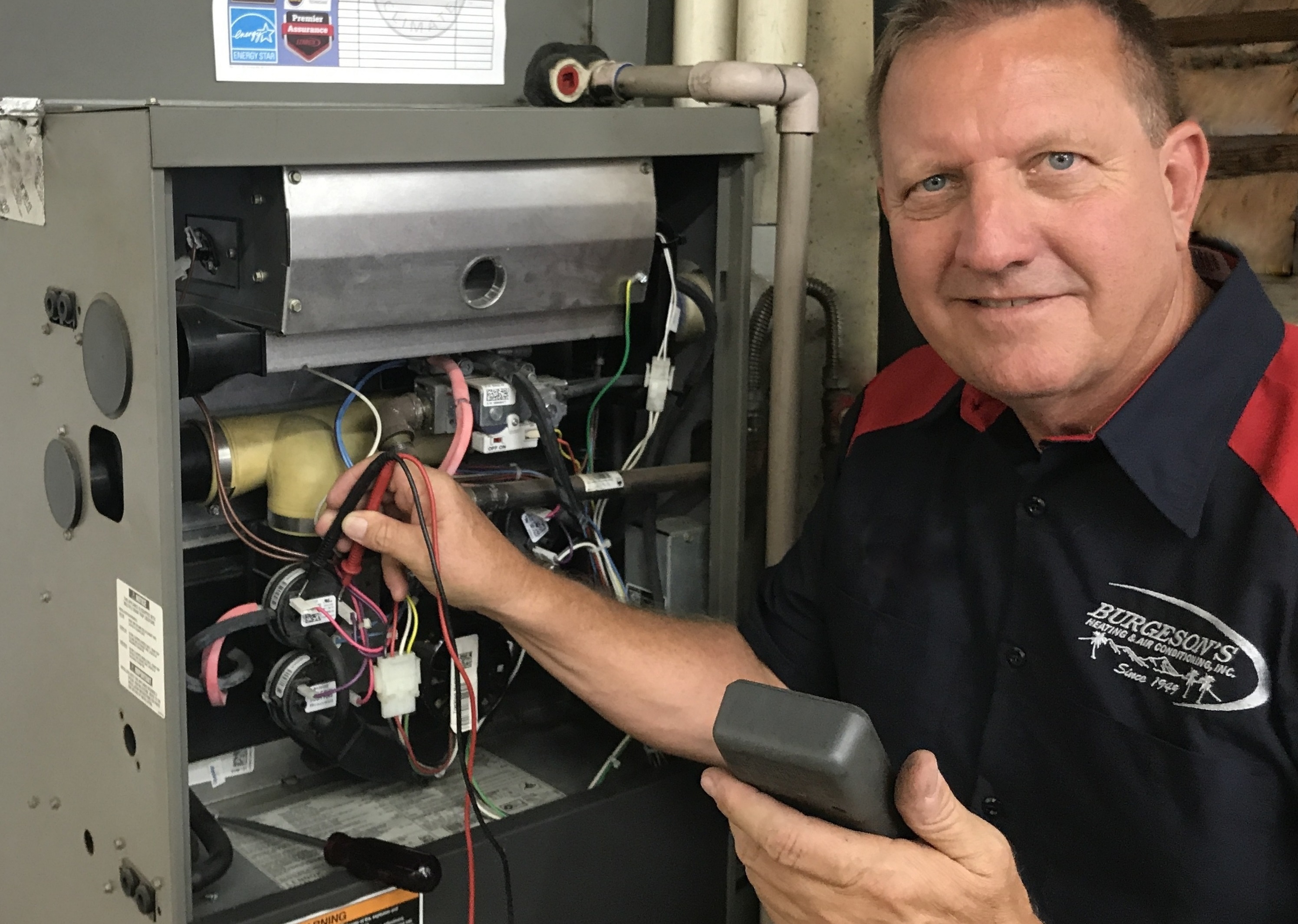 Technician working on furnace 