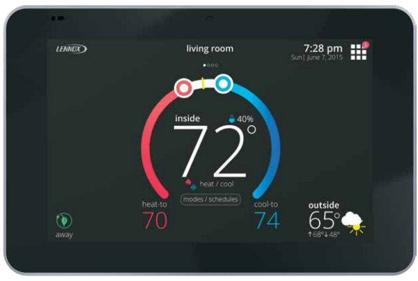 Smart thermostat showing 72 degrees